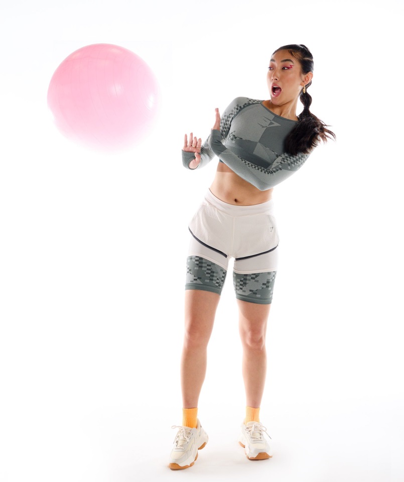 Top Corto De Manga Larga Sin Costuras Cyborg Wtflex Gris Carbón-negro-gris Claro Gymshark