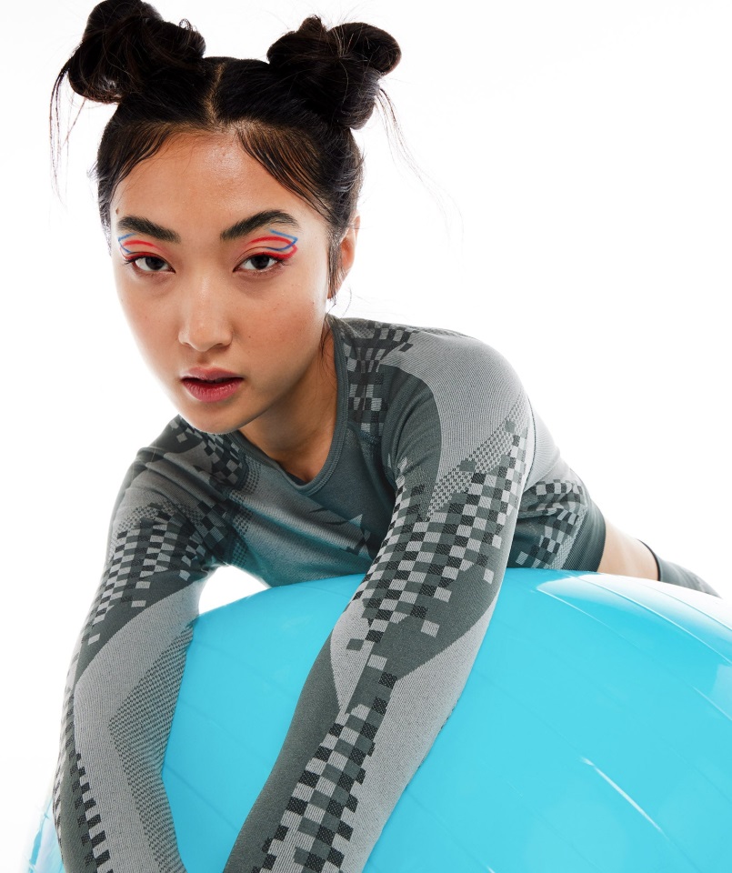 Top Corto De Manga Larga Sin Costuras Cyborg Wtflex Gris Carbón-negro-gris Claro Gymshark